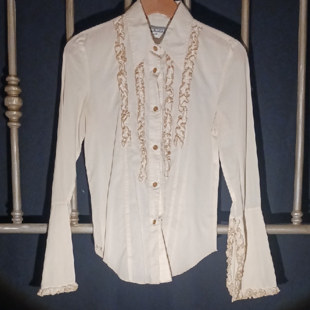 Anna Huling Signature Ruffled Blouse In Cream Voile